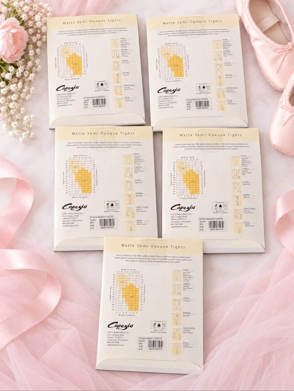 Capezio Studio Basics Footed Dance Tights Ballet Pink Light Suntan Lot of 5 Girl